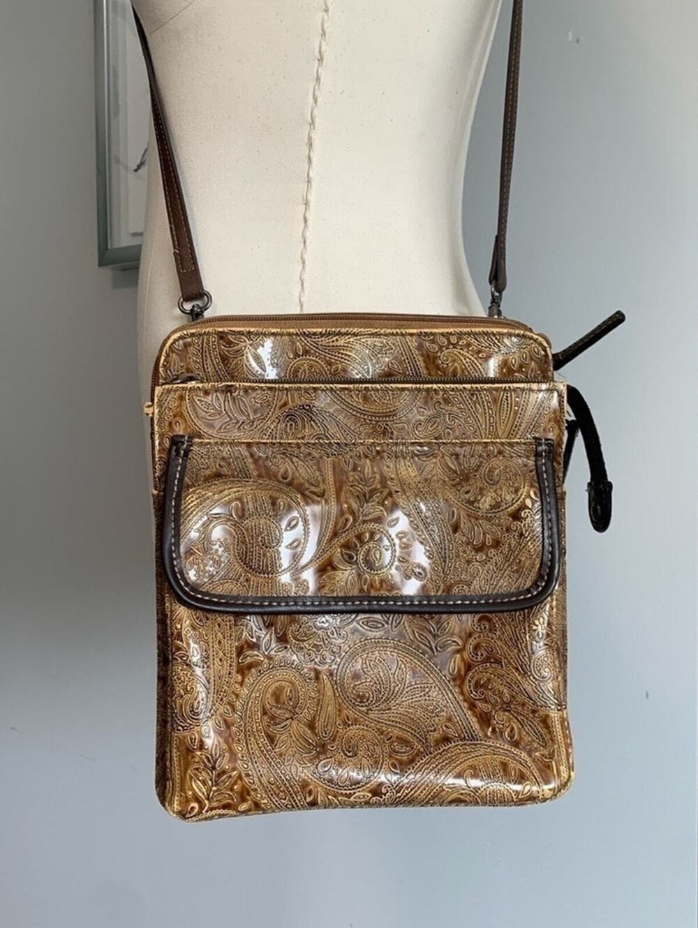 Relic Crossbody Shoulder bag Brown Paisley Leather Purse